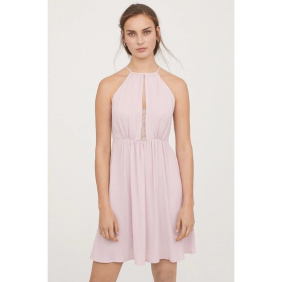 H&M Dresses & Skirts - H&M Plus Size 24 Lavender Chiffon Halter Dress Open Back Lace A-Line Formal